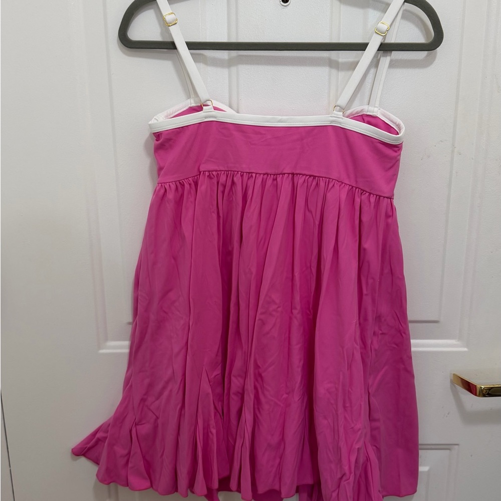 Vibrant Pink Athletic Mini Dress with Spaghetti Straps - Picture 4 of 5